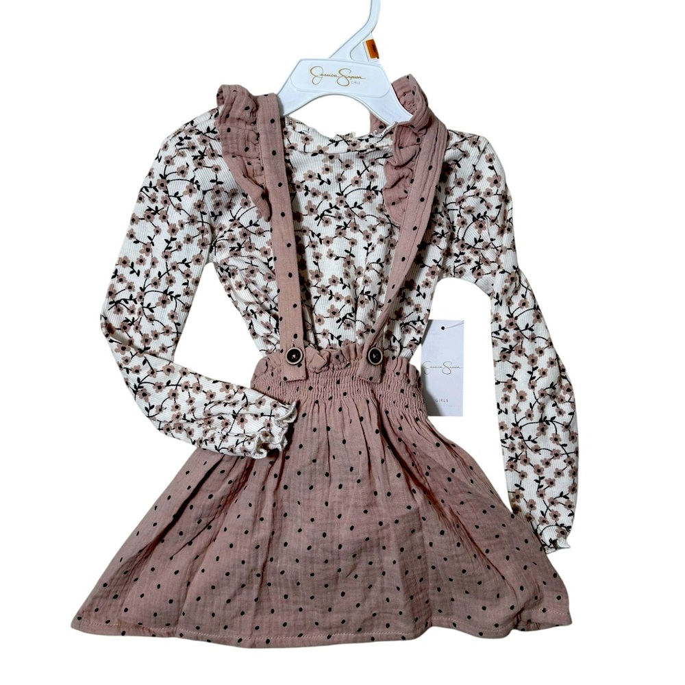 Jessica Simpson Mushroom Color Polka Dot and Floral 3T Dress NWT